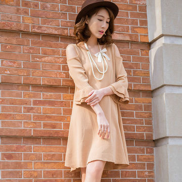 2015新款女式春款韩国高端优雅气质品牌显瘦中长款针织连衣裙