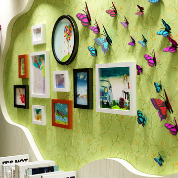 实木照片墙相框组合免打孔相片墙贴立体蝴蝶贴客厅挂墙创卧室装饰