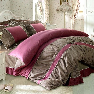 四件套纯棉1.21.51.82.0m床上用品全棉秋冬被套紫色点点花边4件套