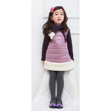韩国代购正品童装冬装、套头大翻领拼接袖棉服棉裙，超可爱外出服