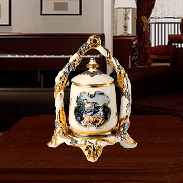 景德镇陶瓷器，欧式高挡豪华镀金银首饰盒、盖罐，皇家工艺品摆件