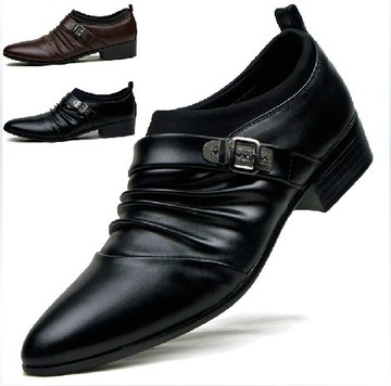 时尚男士商务休闲皮鞋修身黑色韩版尖头皮鞋系带鞋英伦潮流男鞋子