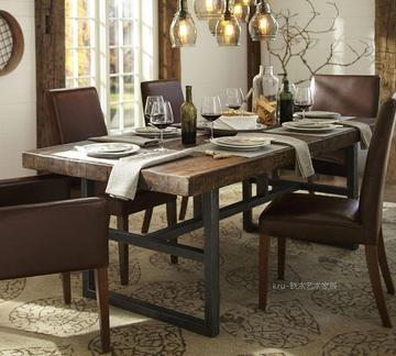 美式乡村铁艺餐桌 实木桌椅组合 防锈做旧酒吧桌椅复古餐桌椅子
