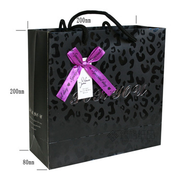 韩版工艺手提袋包装袋纸袋礼品袋饰品袋黑色UV圣诞节礼物袋中号