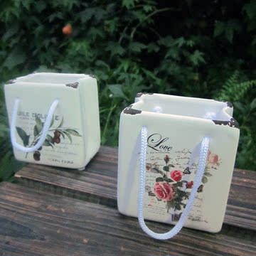 2015新品创意礼物多肉植物培植花器ZAKKA花盆陶瓷纸袋挂壁花器
