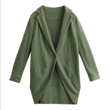 2013春装新款 韩版宽松全棉线毛针织一粒扣西装外套开衫女款 预售