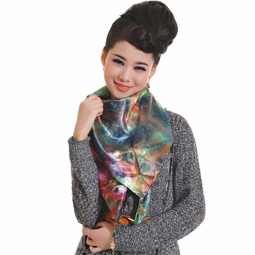 新款 韩版真丝三角形丝巾 大披肩水墨画双层双面围巾