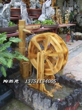 花园景观 木艺景观 户外防腐木花架 网格片 木制水车 风水轮