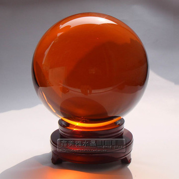 琥珀黄40mm到200mm水晶玻璃球摆件 风水球 魔术球 道具球 送底座