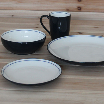 欧式餐具瓷器套装 西式骨瓷餐具 denby深蓝色4件套 盘 碗 马克杯