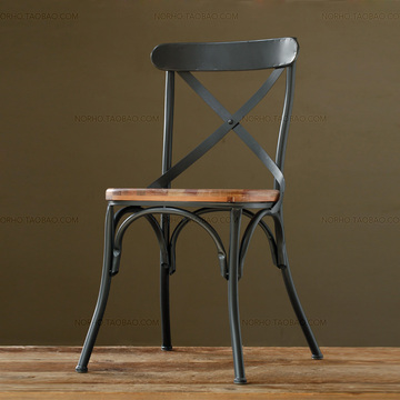 loft美式实木复古铁艺仿古做旧酒吧餐椅咖啡椅餐桌椅靠背椅休闲椅
