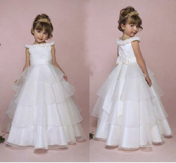 女童礼服裙公主裙儿童花童礼服白色多层纱花童装蛋糕裙