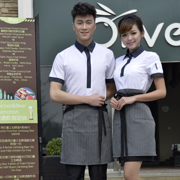 酒店工作服夏装女快餐店服装短袖西餐厅饭店餐饮咖啡厅服务员制服