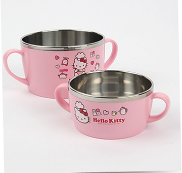 韩国进口乐扣餐具凯蒂猫婴幼儿童不锈钢餐具套装大小碗双耳大汤碗