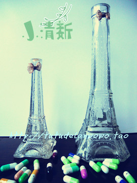 特价秒杀zakka埃菲尔铁塔玻璃瓶透明 许愿瓶大中小三款独家带木塞