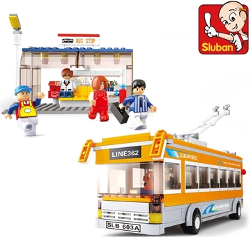 小鲁班拼装积木 益智创意城市电车巴士模型 拼装六一儿童节礼物具