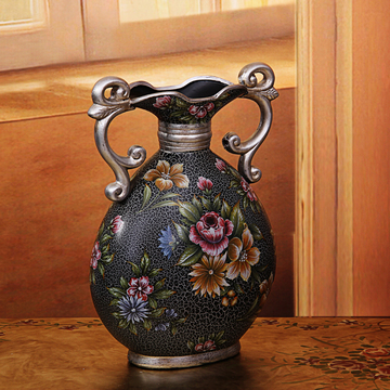 花狐狸家居 奢华复古装饰品摆件工艺品 新房客厅摆设陶瓷欧式花瓶