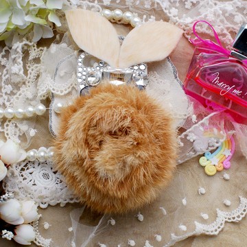 苹果粉色小花款iPhone6 plus毛绒手机壳兔兔耳朵兔毛皮 保护套