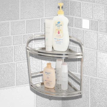 不锈钢双层厨卫置物架浴室转角架/卫生间层架角架储物架子香皂架