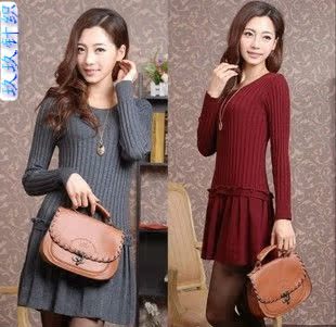 2015春秋女装新款时尚OL气质修身韩版大码长袖针织衫连衣裙子羊毛