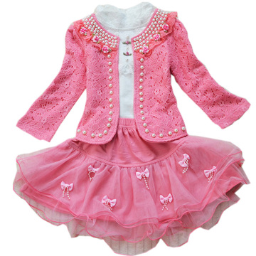 女童套装2015秋装童装三件套公主裙儿童套装蕾丝裙子女孩长袖套裙