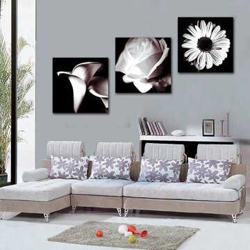 黑白抽象挂画壁画 时尚客厅装饰画三联画 现代沙发背景墙无框画