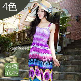 春夏 韩版女装波西米亚民族风糖果色 吊带碎花甜美连衣裙 长裙 X6
