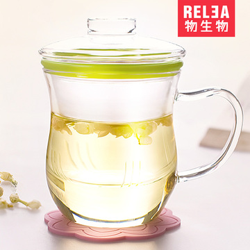物生物花茶杯 耐热玻璃杯创意柠檬花茶杯子 带盖办公过滤透明水杯