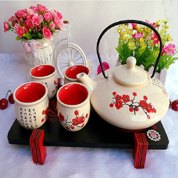 特价包邮日式陶瓷米白色梅花创意功夫茶具套装婚庆茶壶结婚礼品