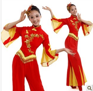 新款女民族演出服秧歌舞服装广场舞表演服红色金花秧歌服量大优惠