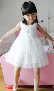新款儿童表演服装女 演出服舞台公主裙 玫瑰花白色舞蹈裙厂家直销