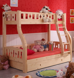 儿童上下床 双层床 实木高低床 子母床 松木家具 带抽屉 拖床
