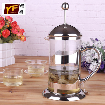 包邮雅风玻璃泡茶壶 不锈钢泡茶器冲茶器 茶具过滤茶壶滤压茶壶