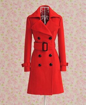 2016春装新款女装红色外套呢大衣修身风衣毛呢外套伴娘礼服