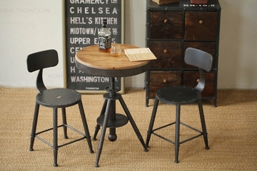 美式复古铁艺咖啡桌椅 实木圆桌法式可升降茶几三件套 户外休闲特