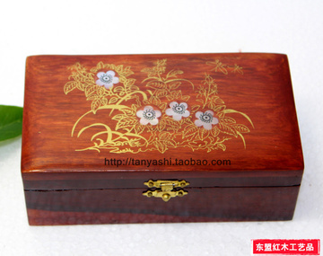 越南红木首饰盒 花梨木镶贝花饰品盒 酸枝木化妆盒 单层珠宝盒