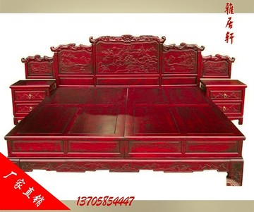 仿古典家具实木床架双人床1.8储物中式雕刻高箱带床头柜定做中式