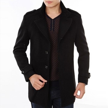 2015新款男装男士羊毛呢风衣立领大衣中长款毛呢子外套男