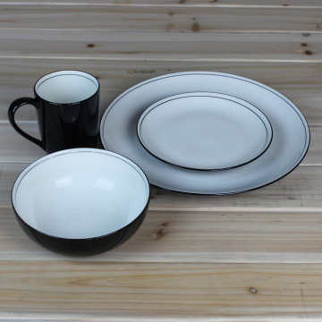 欧式餐具瓷器套装 西式骨瓷餐具 英国denby黑色4件套碗盘子马克杯
