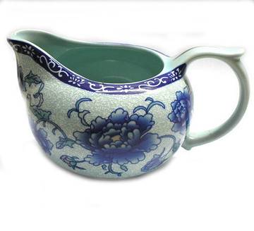牡丹花品王军绿色图案陶瓷茶具普洱茶杯铁观音工夫茶海公道杯