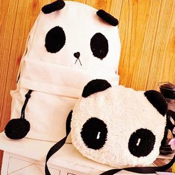 女包超萌背包囧包韩版初中学生书包帆布可爱憨厚熊猫双肩包毛绒包