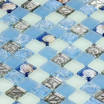 T【紫精灵】水晶玻璃浴室卫生间贝壳马赛克地中海电视背景墙瓷砖