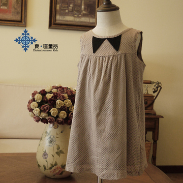 14年夏日系出口韩国童装女童个性小尖领复古连衣裙宽松版