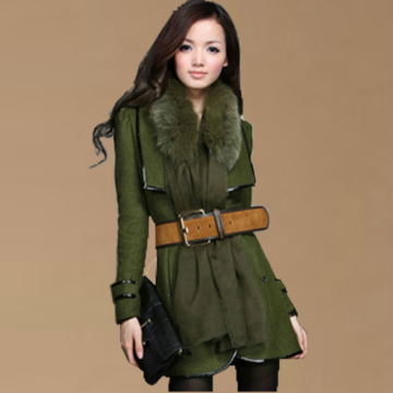 2015秋冬新款韩版女装狐狸毛领羊绒时尚呢子大衣加绒加厚毛呢外套