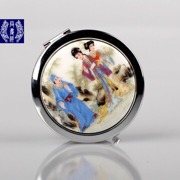 同庆祥 古代人物 可爱小镜子 双面 放大 中式粉彩陶瓷化妆镜