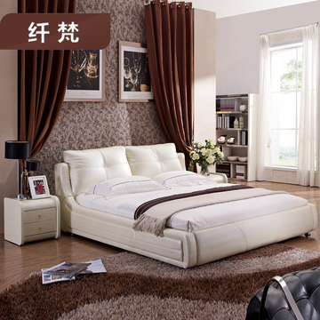 纤梵 软体床 进口头层真皮床双人床1.8米 1.5米 床 品牌储物婚床