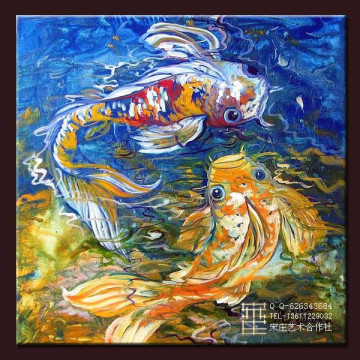 《双鲤游动》100%纯手绘高档原创经典花卉油画（装饰画无框画）
