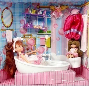 正品包邮乐吉儿H22C 芭比娃娃套装 喷水梦幻浴室 过家家女孩玩具