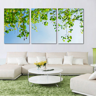 装饰画客厅现代无框画卧室床头无框画三联画壁画现代简约迷人树叶