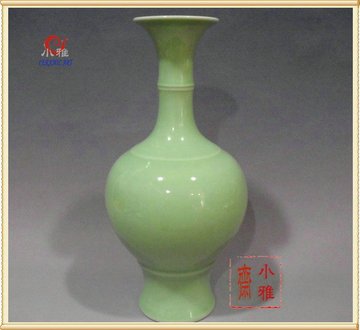景德镇色釉复古陶瓷器台面花瓶家居工艺饰品摆件摆设豆青釉瓶